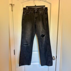 Hot Topic Charcoal Black distressed straight leg mid rise Jeans